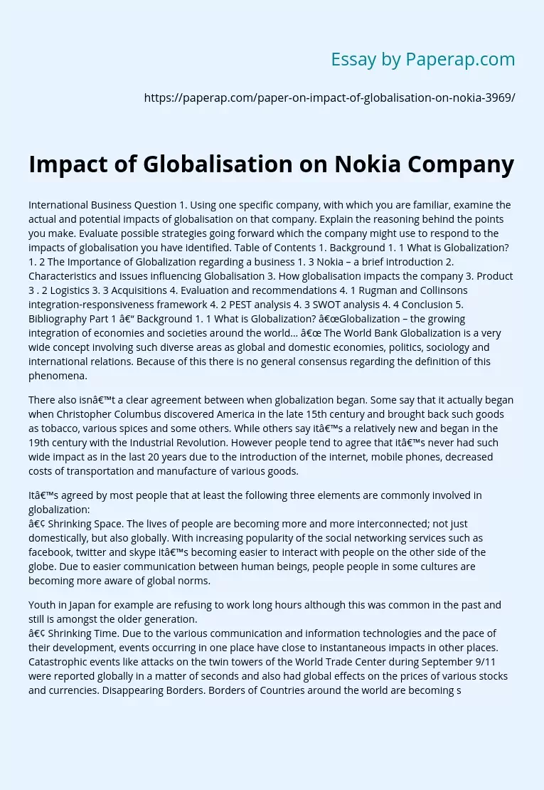 Impact of Globalisation on Nokia Company