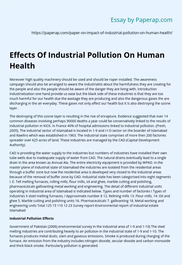 Effects Of Industrial Pollution On Human Health