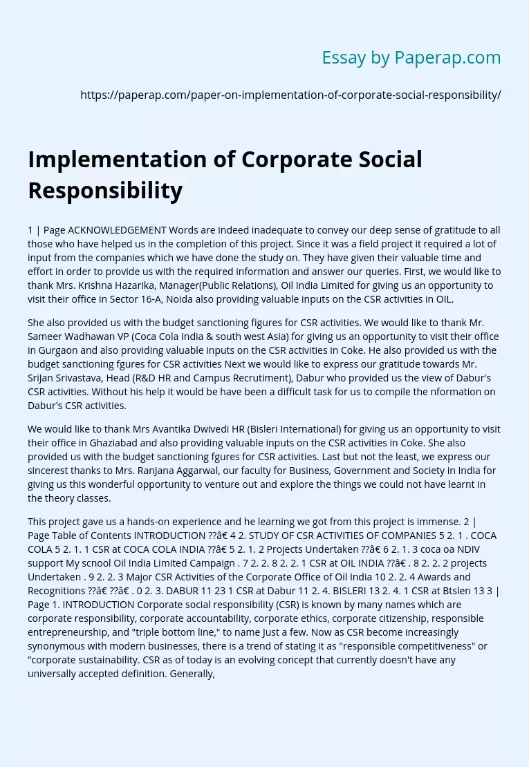Implementation of Corporate Social Responsibility
