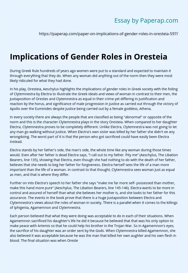 Implications of Gender Roles in Oresteia