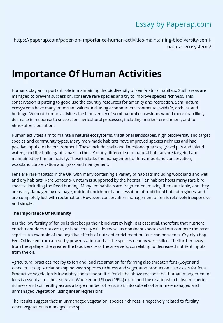 Role of Human Activities in Maintaining the Biodiversity