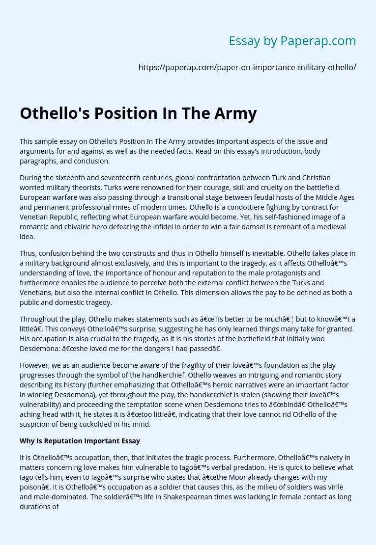 Othello's Position In The Army