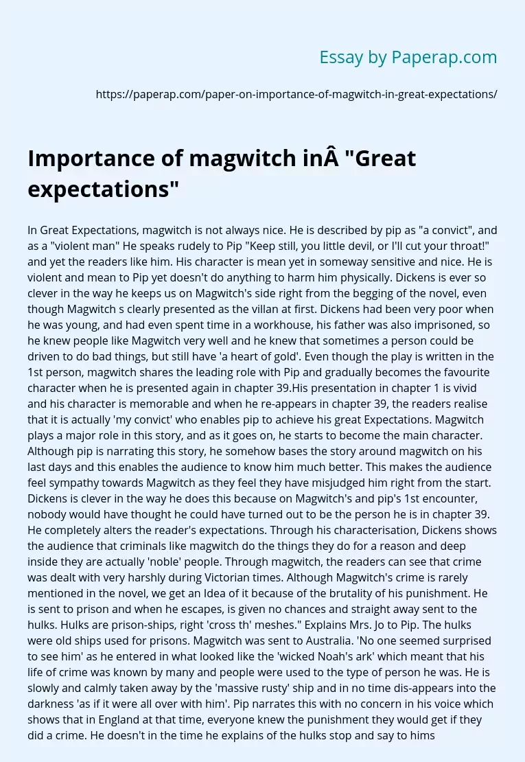 Importance of Magwitch in "Great expectations"