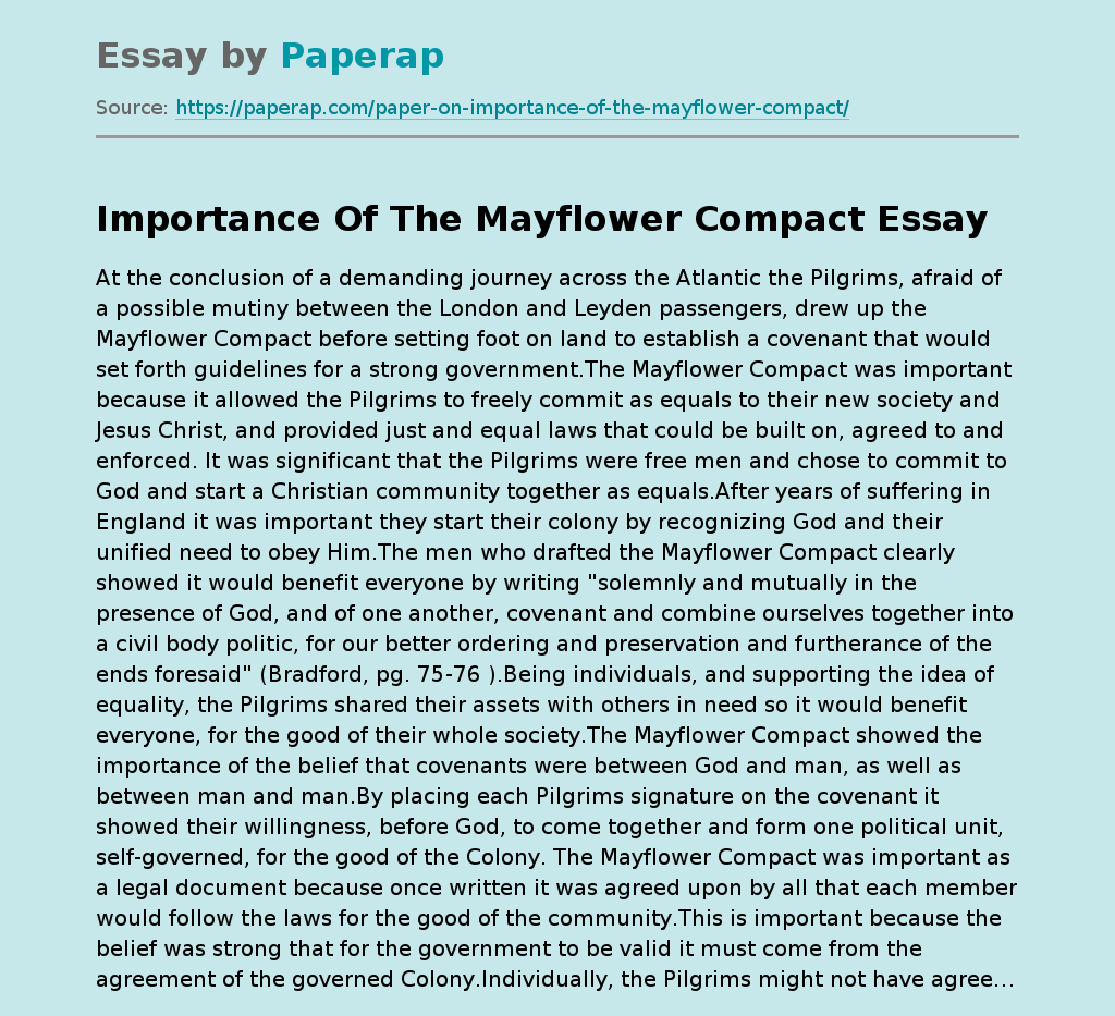 Importance Of The Mayflower Compact