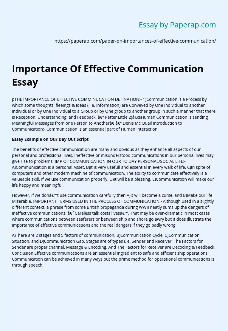 Importance Of Effective Communication Essay