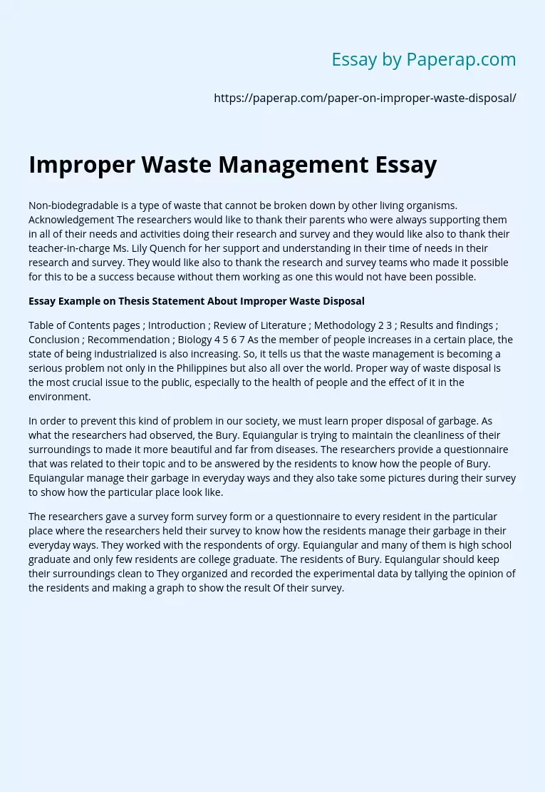 Improper Waste Management Essay