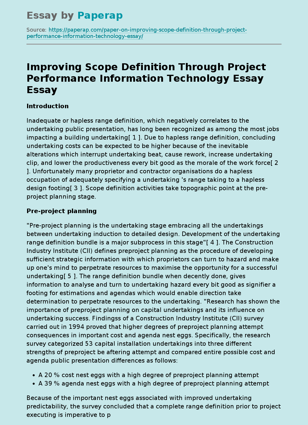 Scope Definition Improvement Through IT Project Performance