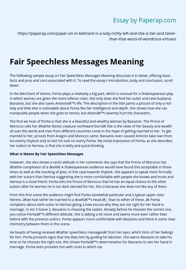 Fair Speechless Messages Meaning