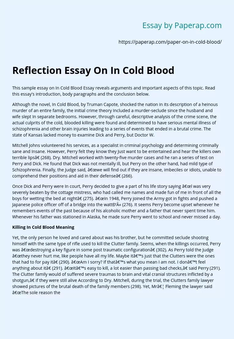 Reflection Essay On In Cold Blood