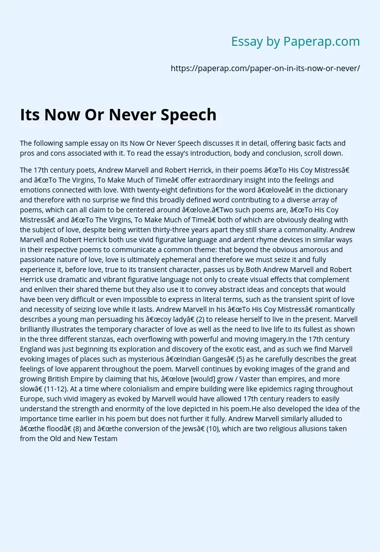 Its Now Or Never Speech