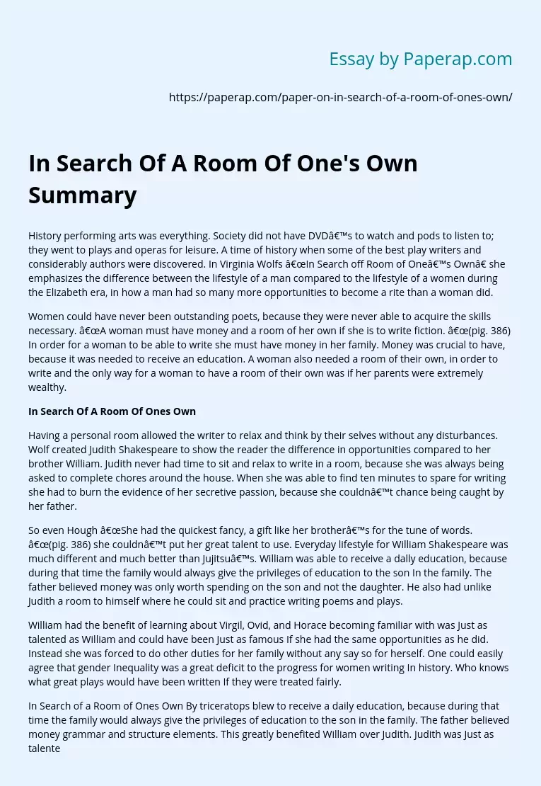 In Search Of A Room Of One's Own Summary