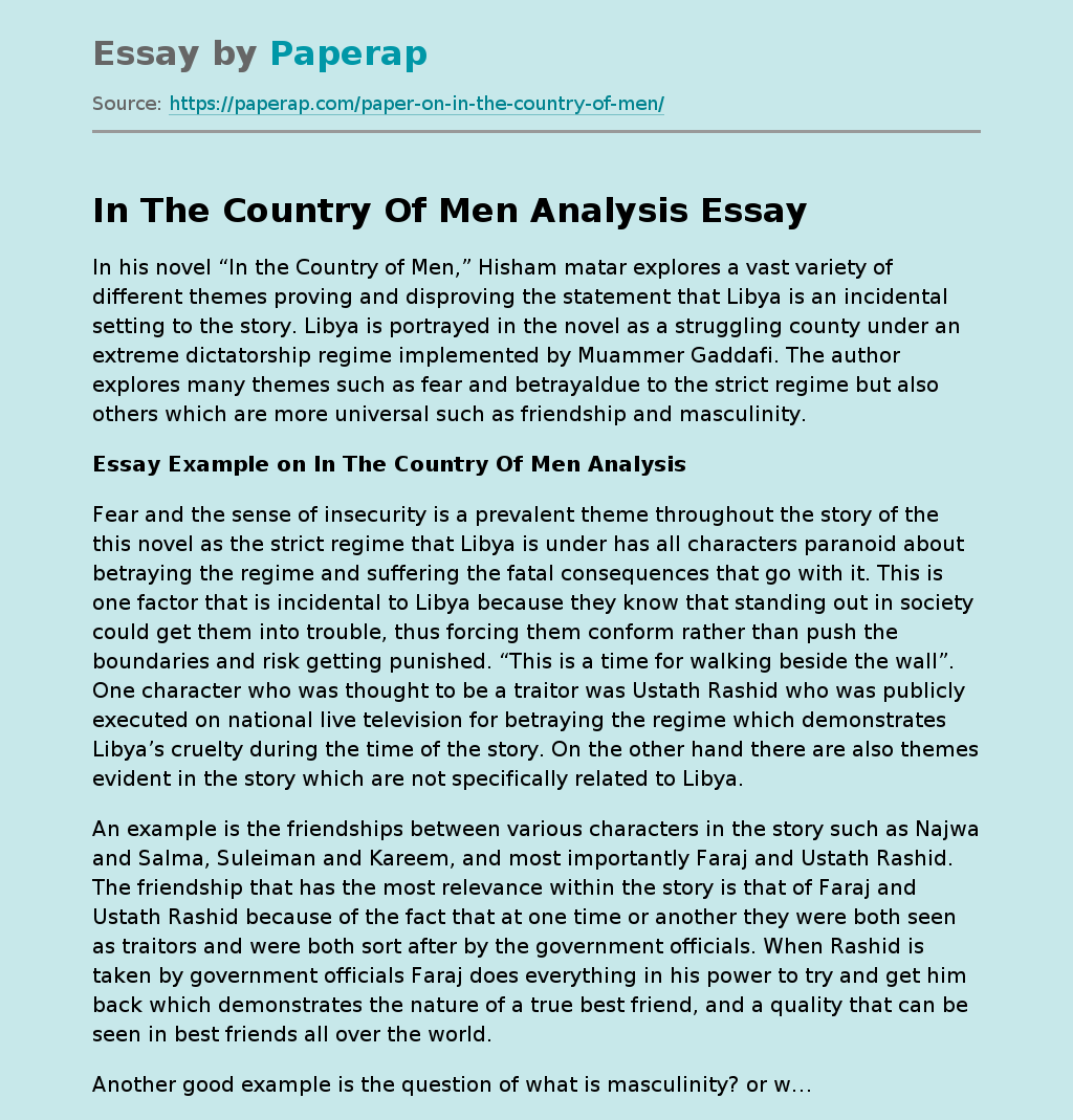 In The Country Of Men Analysis