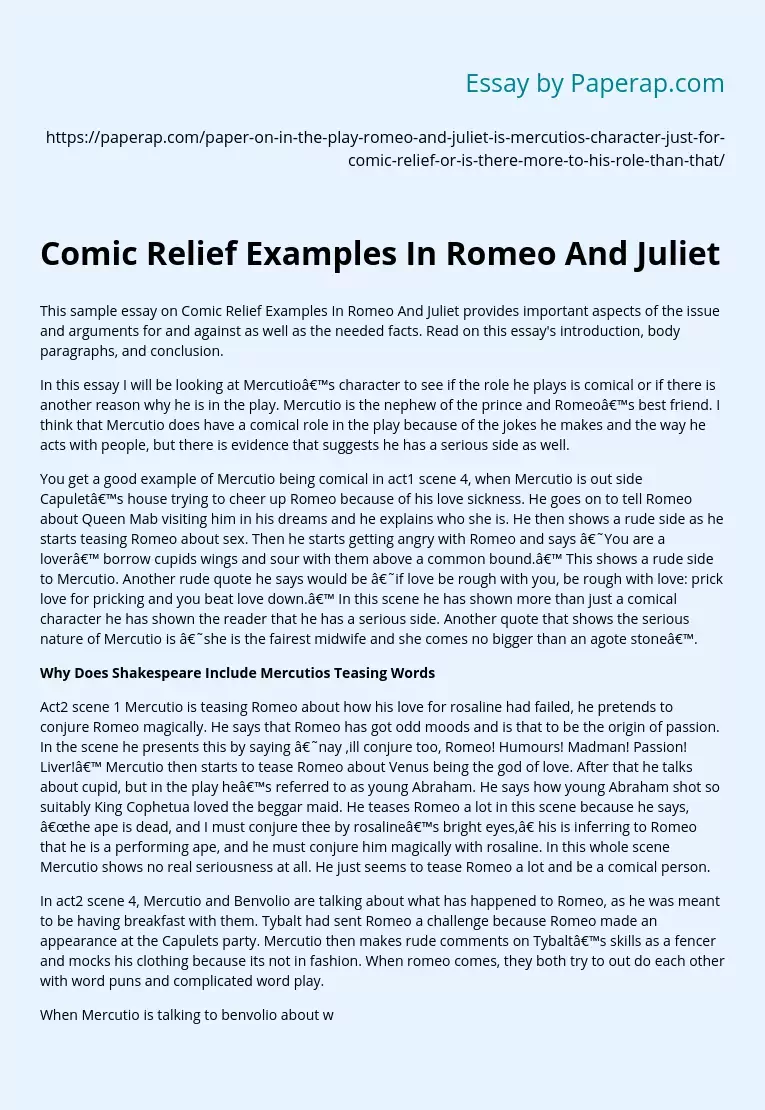 Comic Relief Examples In Romeo And Juliet
