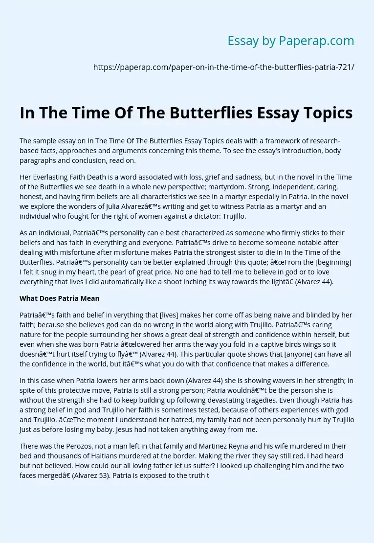 In The Time Of The Butterflies Essay Topics