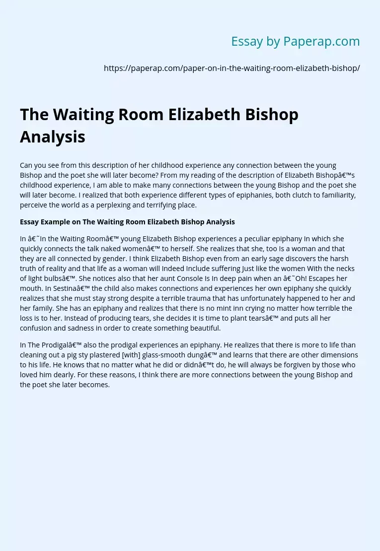 The Waiting Room Elizabeth Bishop Analysis Free Essay Example