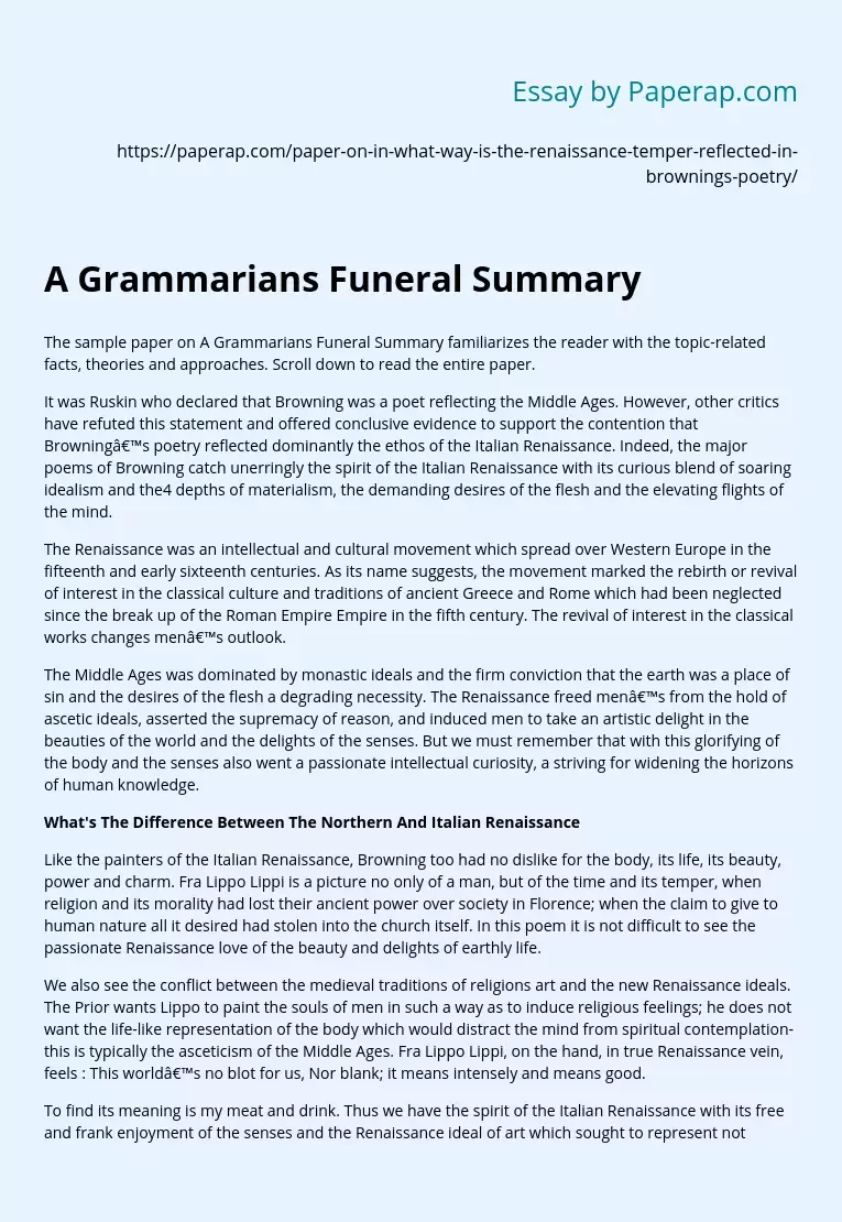 A Grammarians Funeral Summary