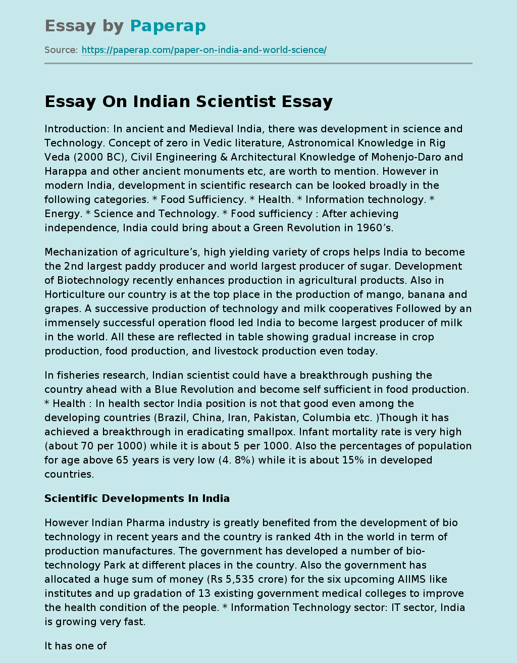 Essay On Indian Scientist