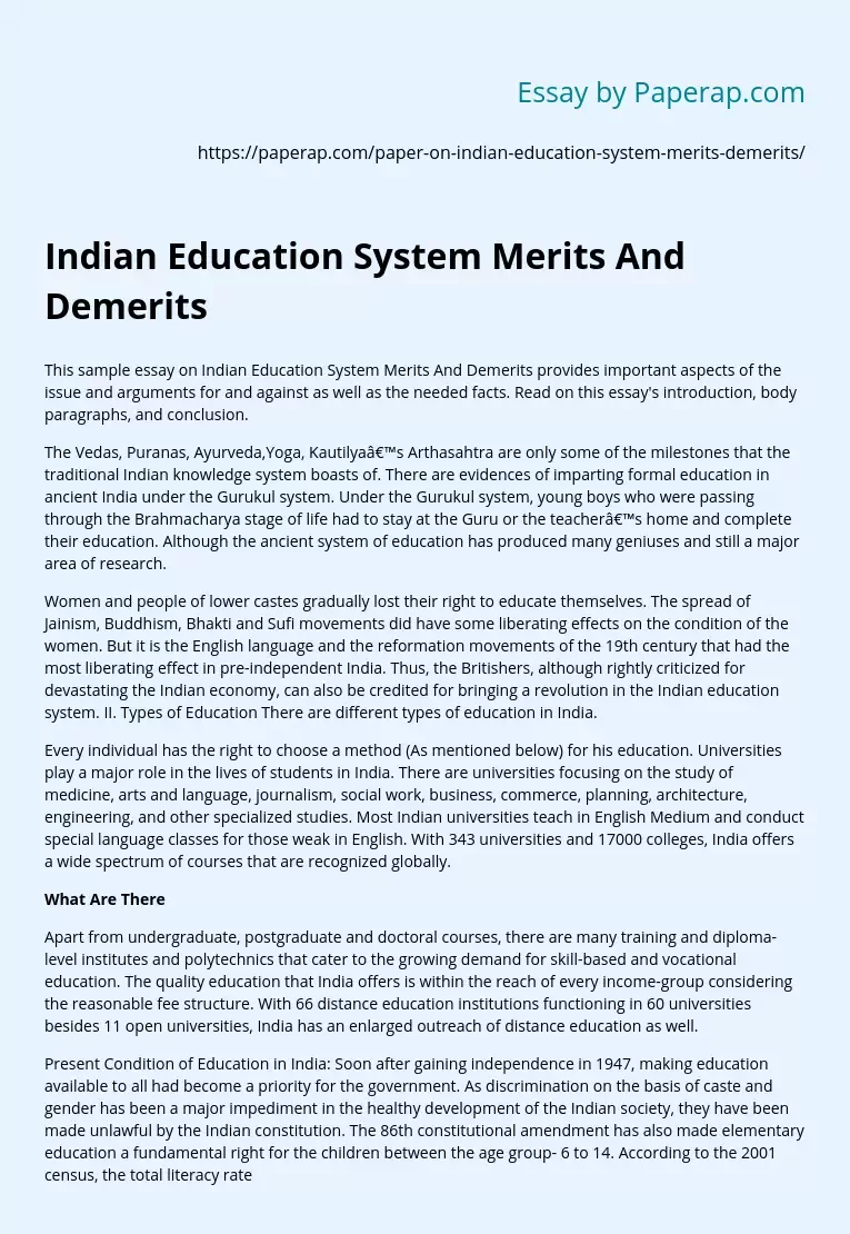 Indian Education System Merits And Demerits