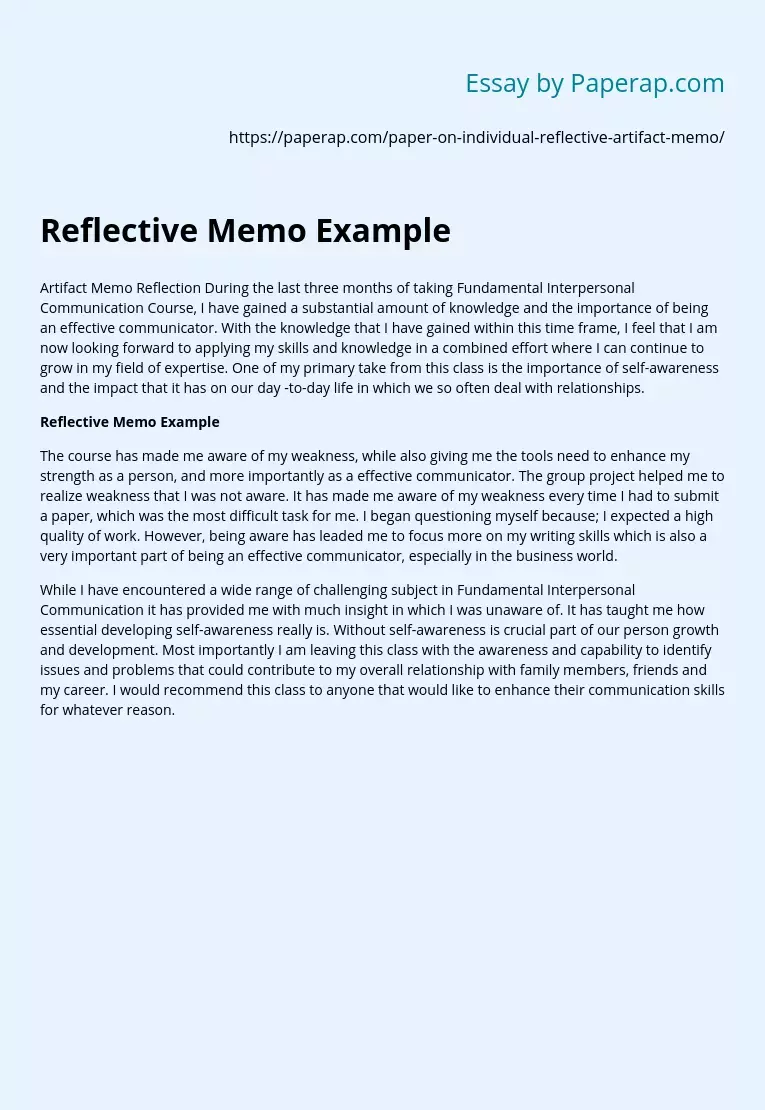 Reflective Memo Example