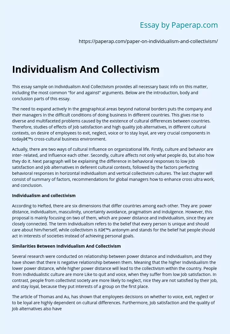 Individualism And Collectivism