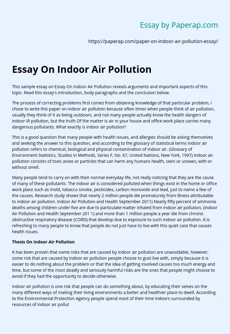 Essay On Indoor Air Pollution