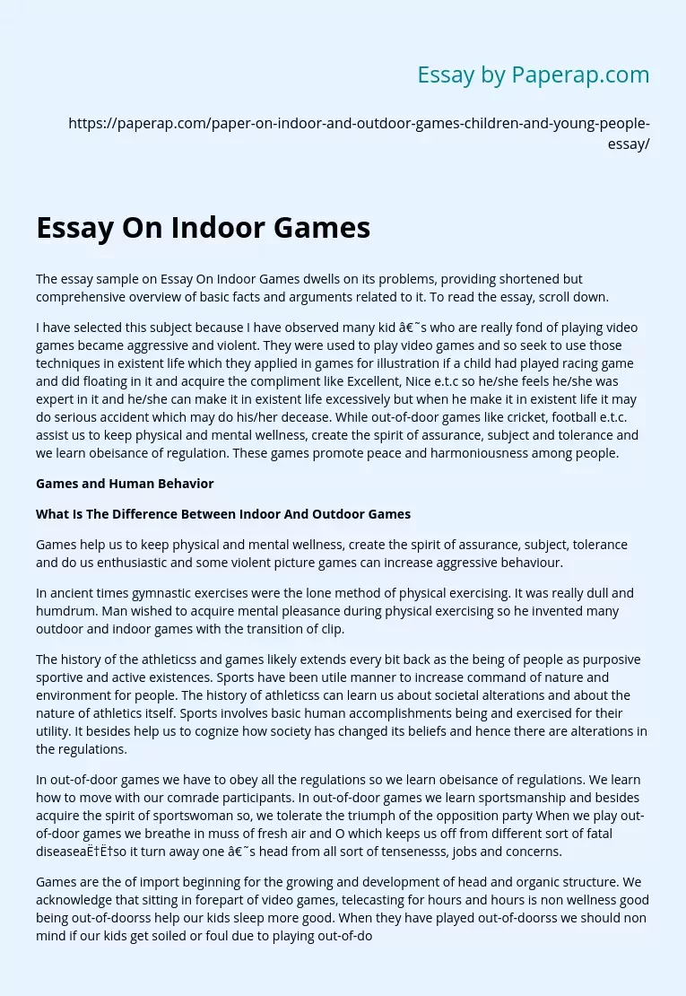 indoor and outdoor games essay