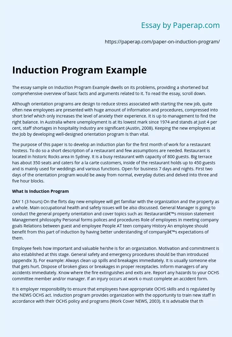 Induction Program Example