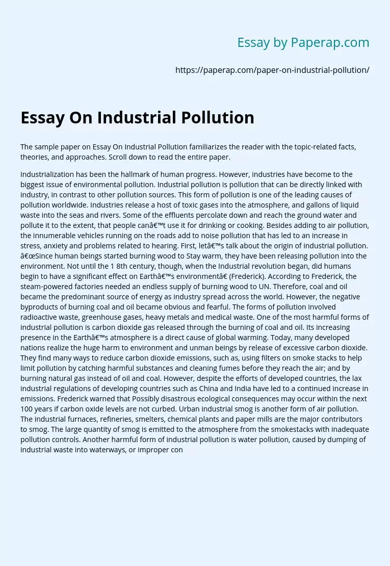 Essay On Industrial Pollution