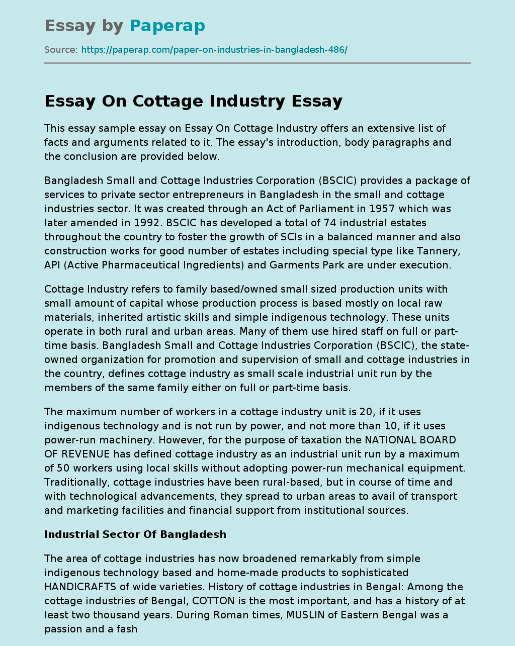 Essay On Cottage Industry