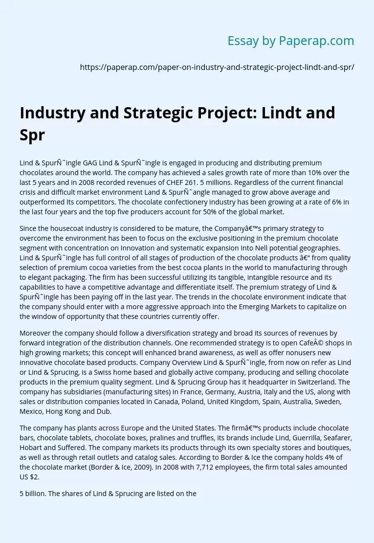 Industry and Strategic Project: Lindt and Spr