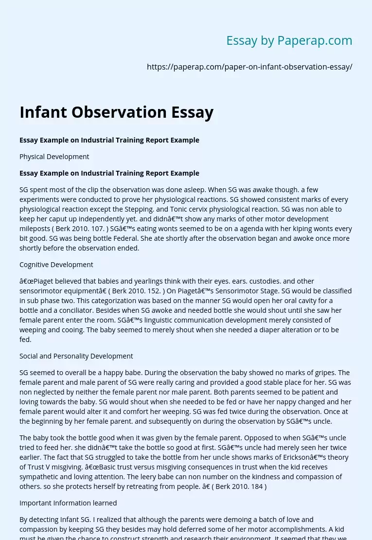 Infant Observation Essay
