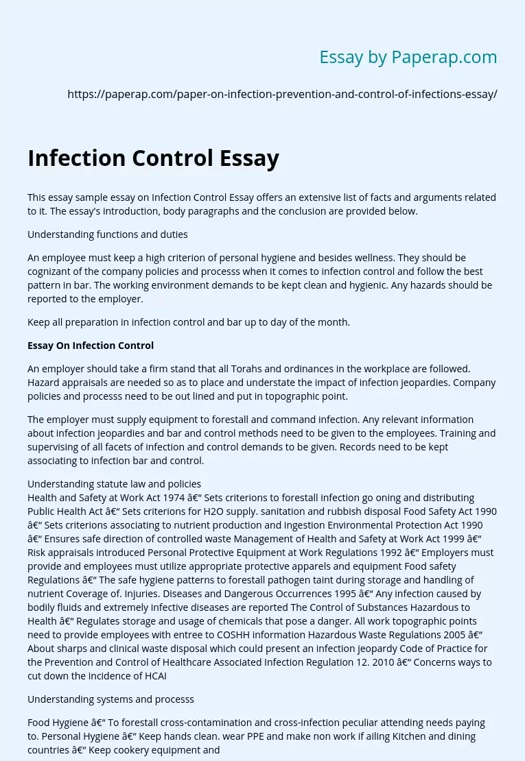 Infection Control Essay