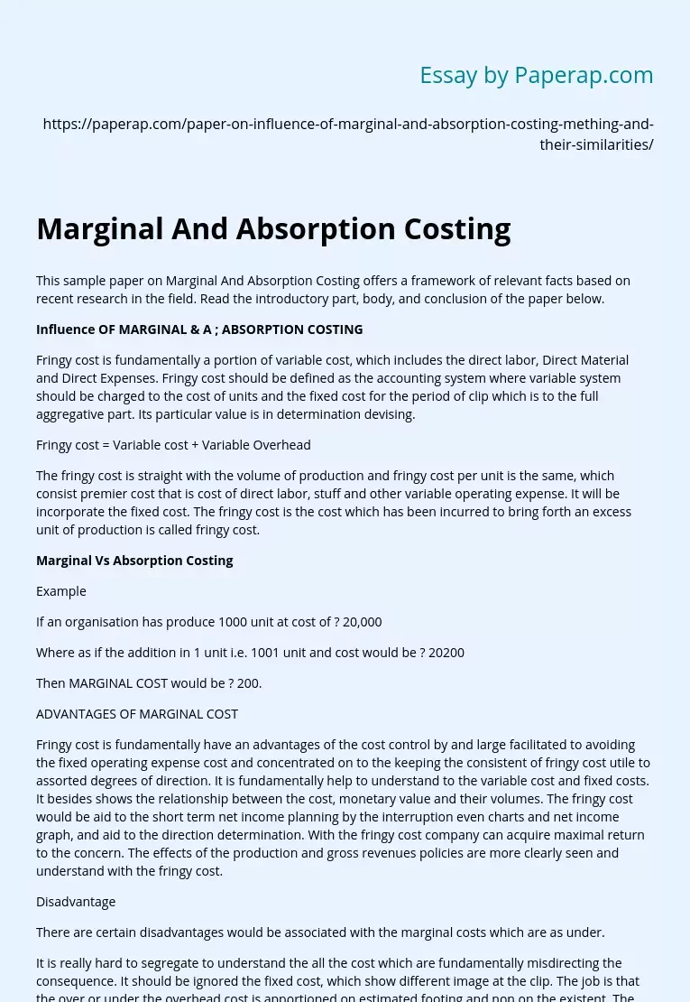 Marginal And Absorption Costing