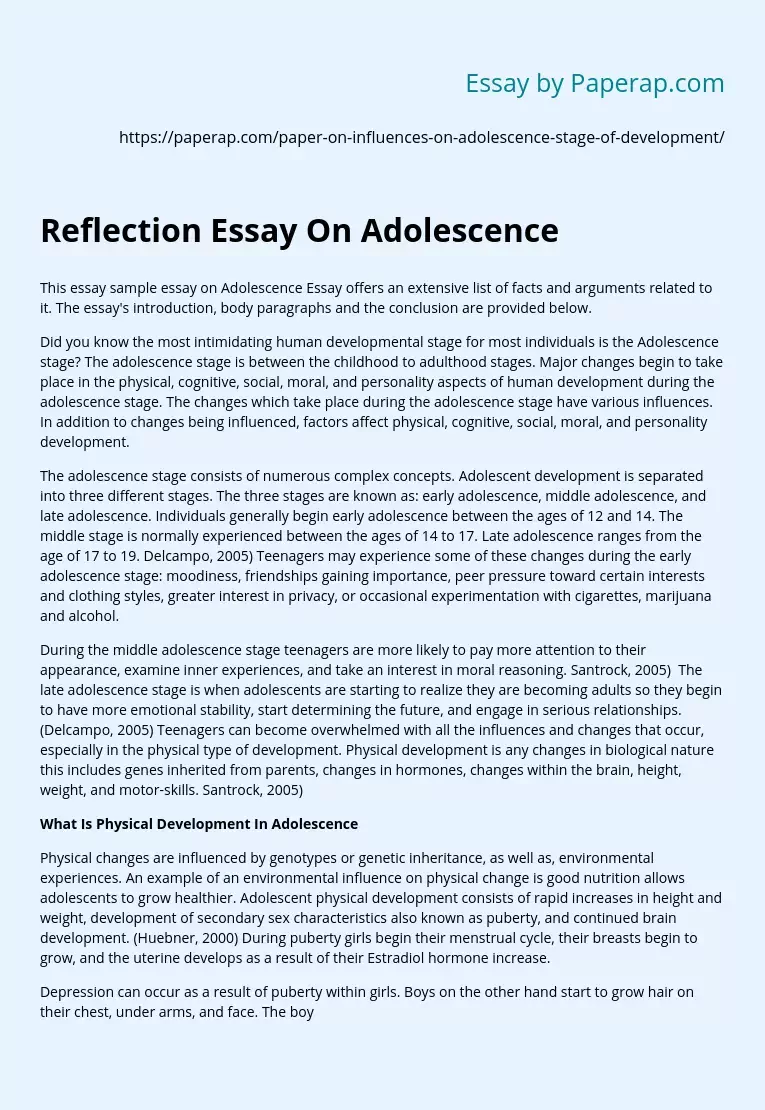 Reflection Essay On Adolescence