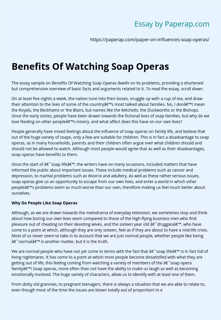 Benefits Of Watching Soap Operas