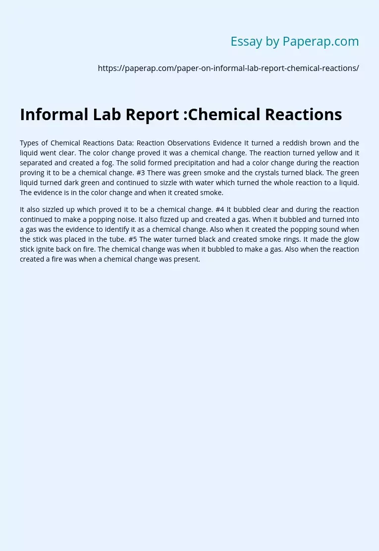Informal Lab Report :Chemical Reactions