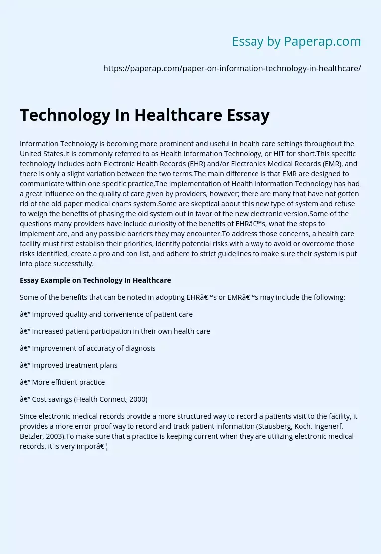 Technology In Healthcare Essay