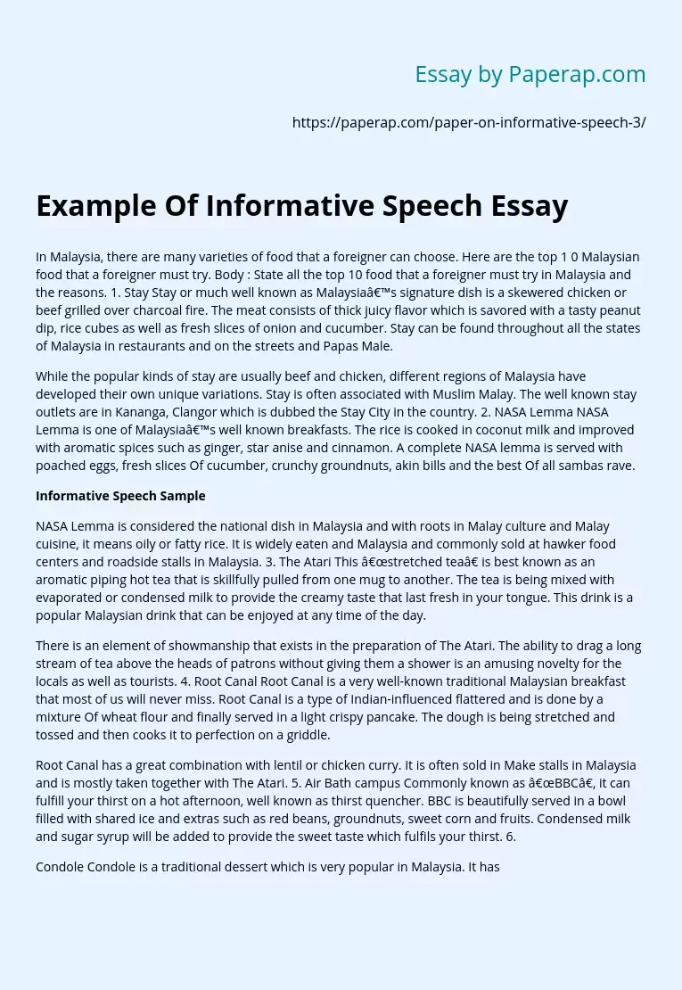 Example Of Informative Speech Essay