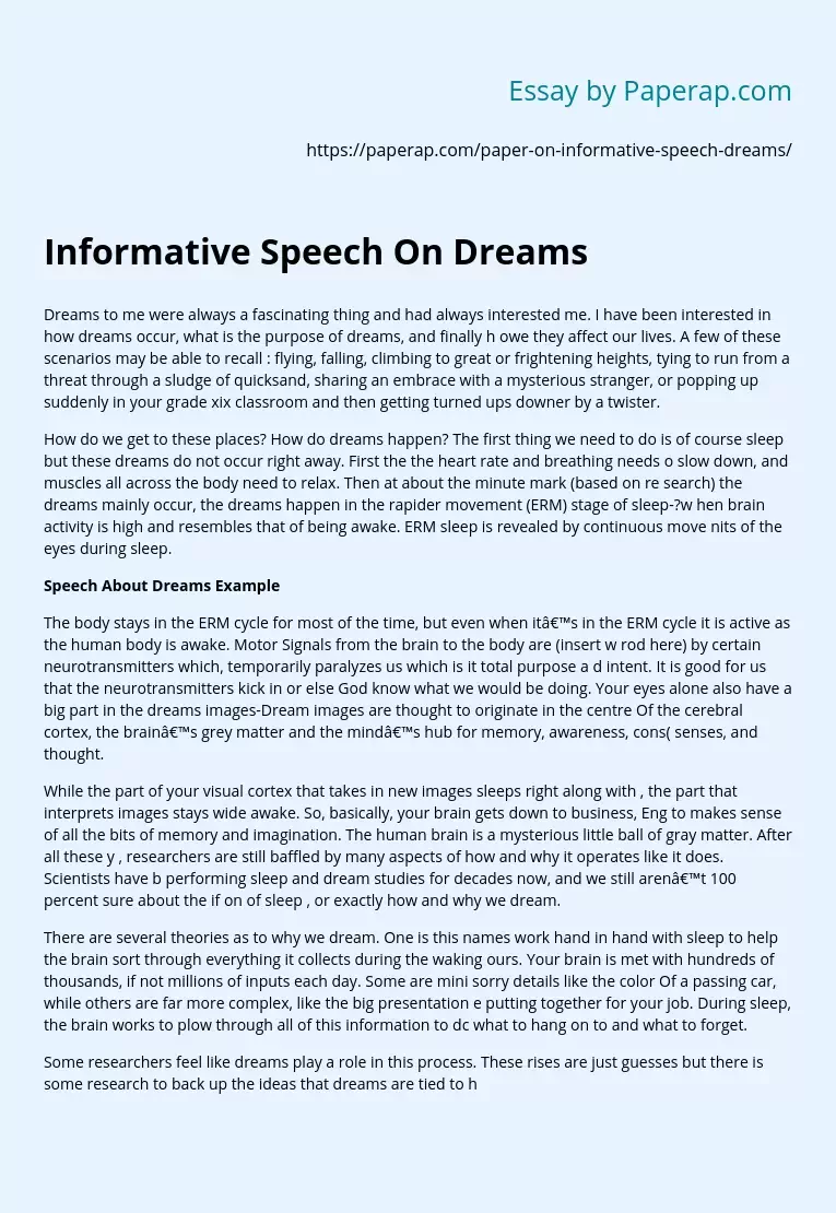 Informative Speech On Dreams