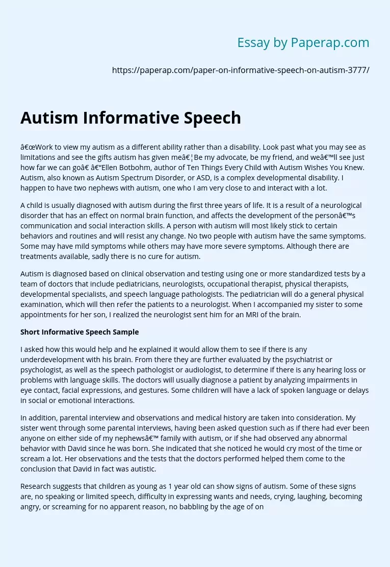 Autism Informative Speech