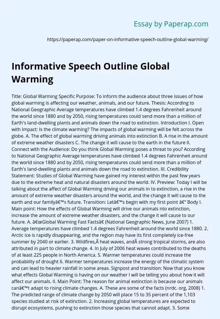 Informative Speech Outline Global Warming