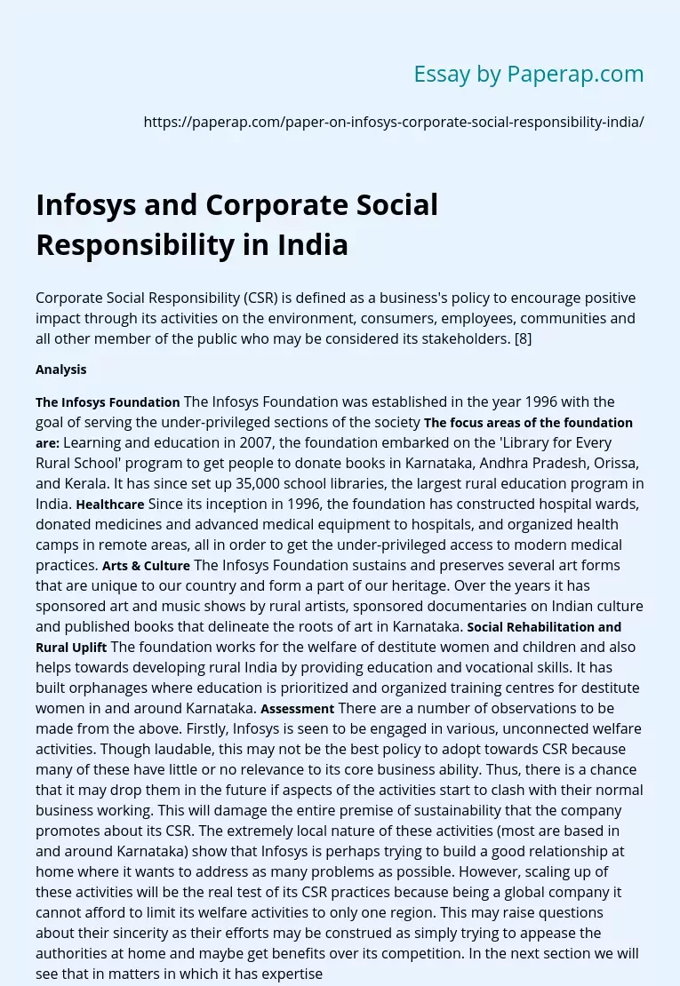 Infosys and Corporate Social Responsibility in India