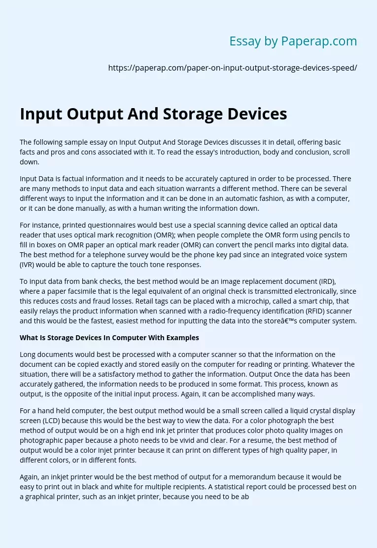 Input Output And Storage Devices
