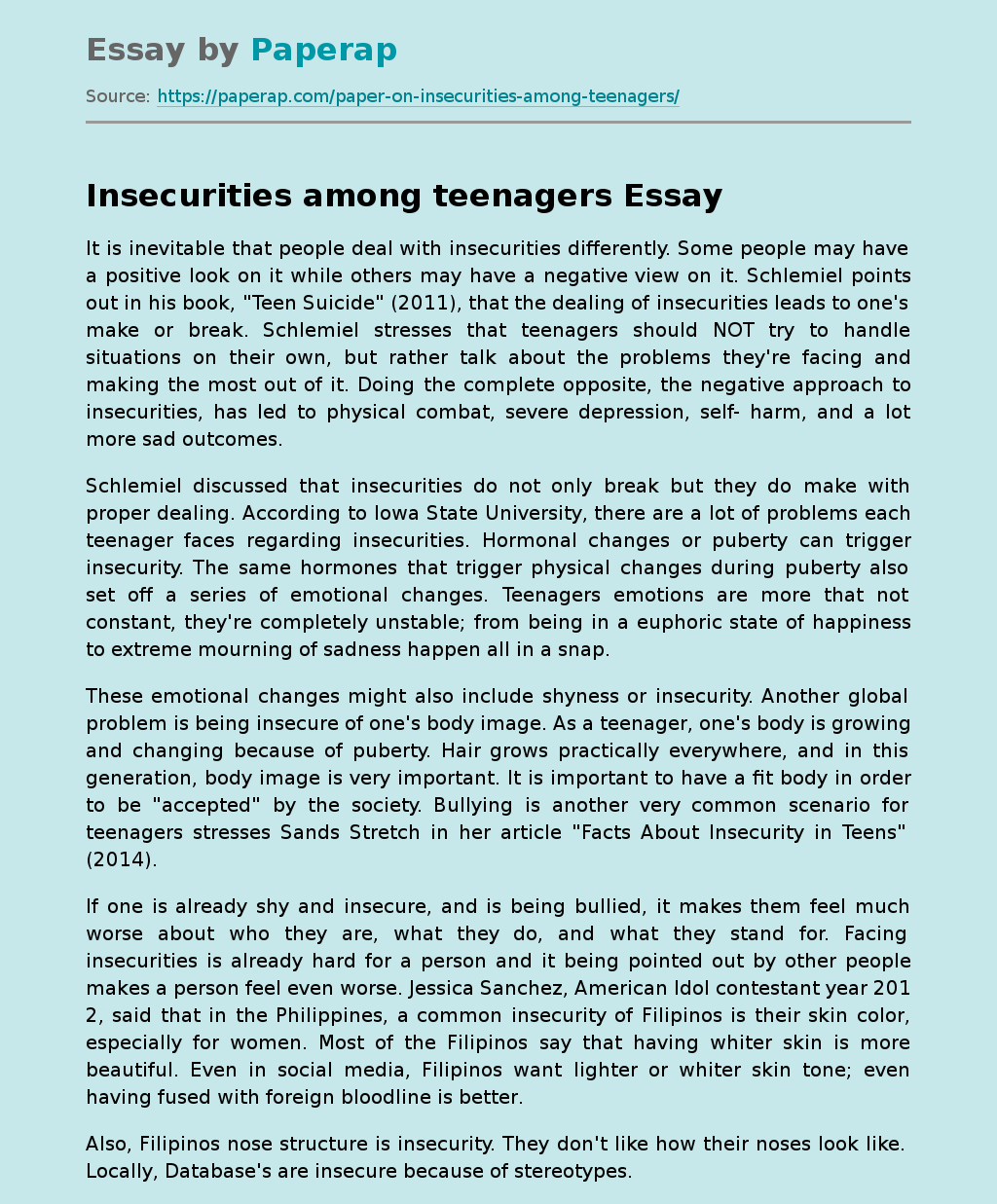 Insecurities among teenagers