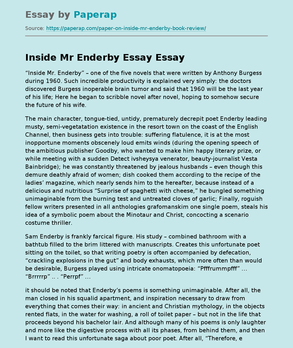 Inside Mr Enderby Essay