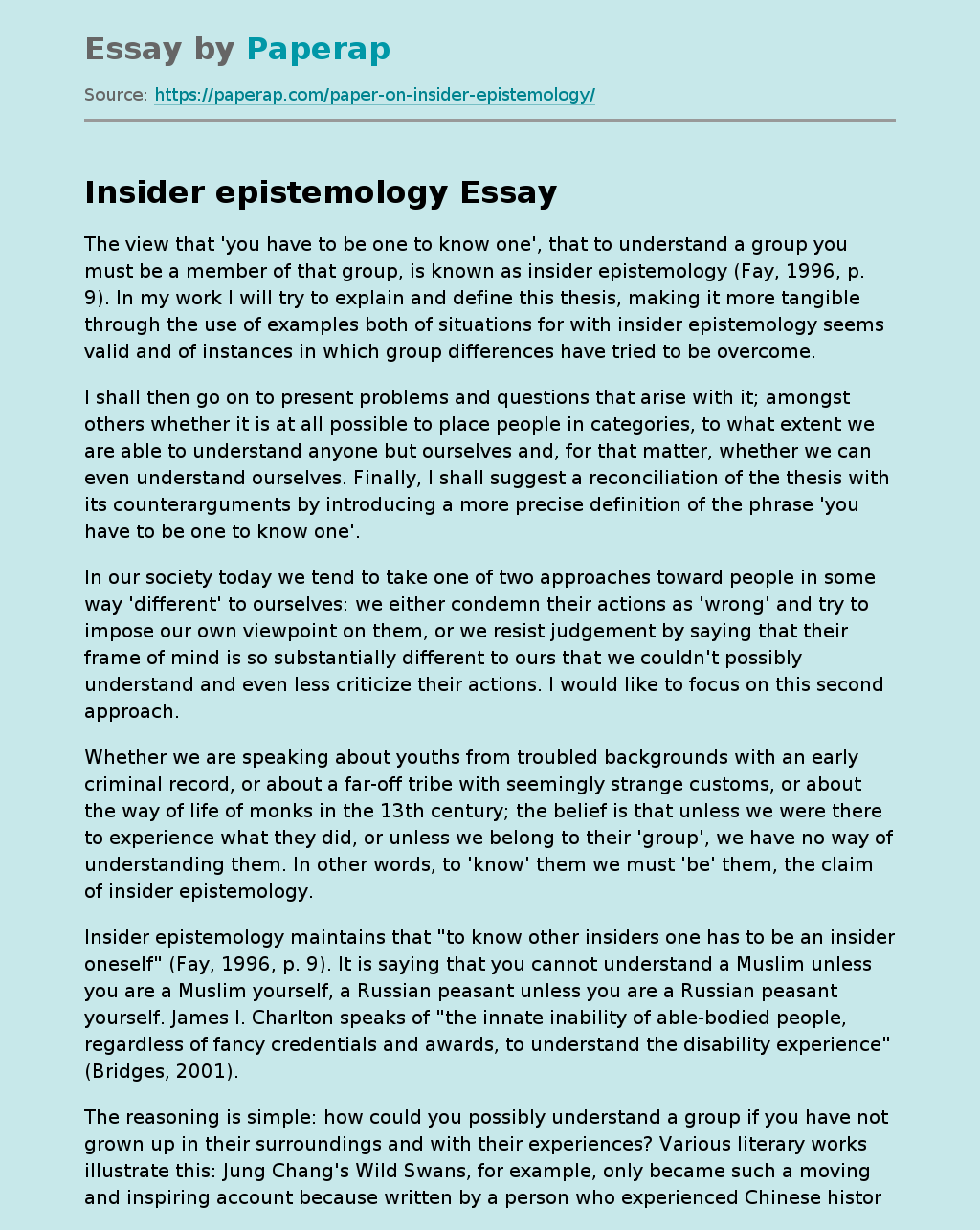 Insider Epistemology: On Existing Problems