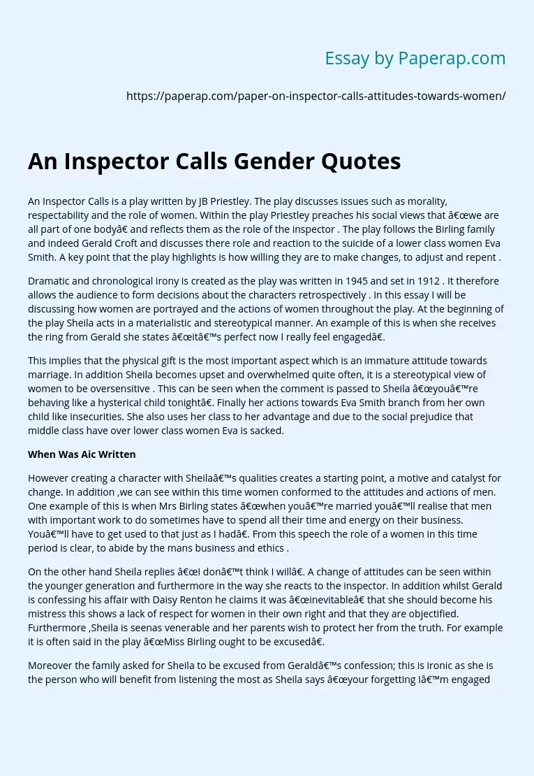 An Inspector Calls Gender Quotes