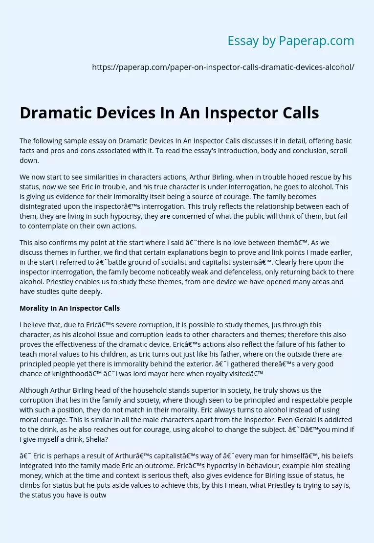 Dramatic Devices In An Inspector Calls