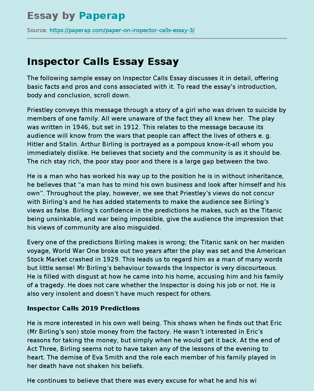 Inspector Calls Essay