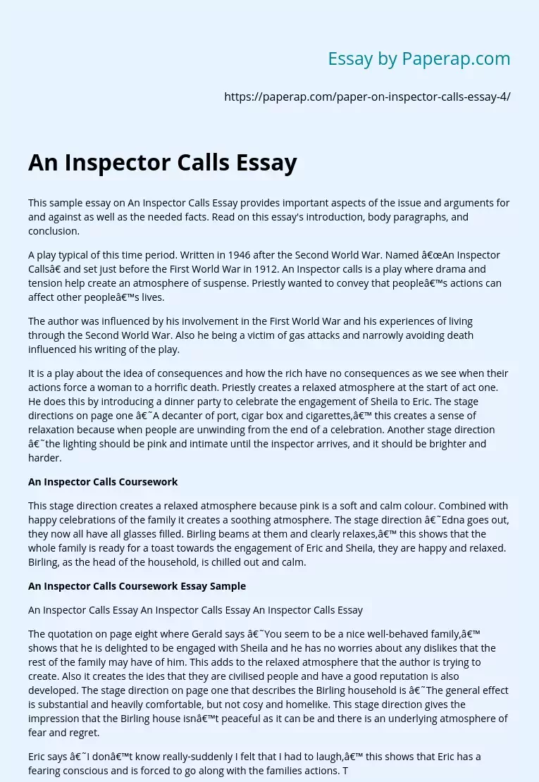 An Inspector Calls Essay